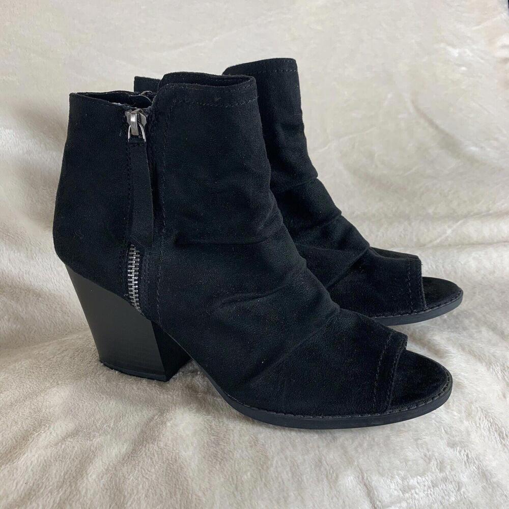 Fashion Womens Peep Toe Black Ankle Boots Chunky Heel Casual Zip Shoes Size 8M